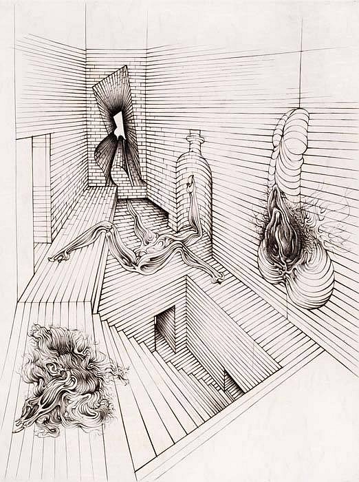 Hans Bellmer, The Underground (Brick Cell), 1967
Etching on Arches, 22 x 15 inches