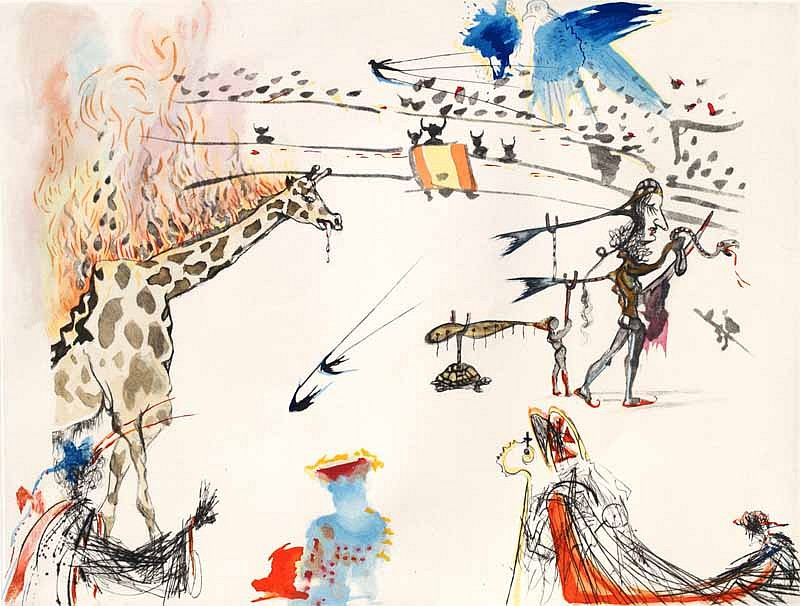 Salvador Dalí, Surrealistic Bullfight: Burning Giraffe, 1966 - 1967
Etching on Japan, 20 x 26 inches