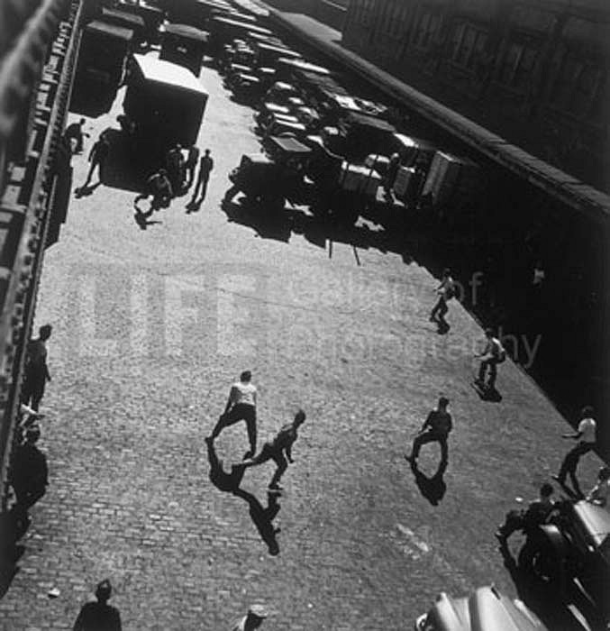Andreas Feininger, Playing Ball Outside Hudson River Pier Sheds, New York, 1949
Silver Gelatin Print, 16 x 20 inches