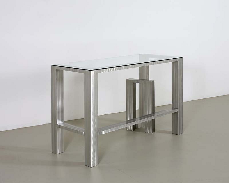 Jane Manus, Desk, 2009
Brushed Welded Aluminum and Glass Sculpture, 29 x 48 x 20 inches