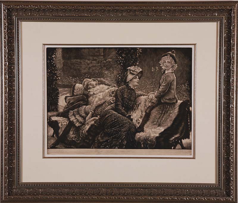 James Jacques Tissot, Le Banc de Jardin, ca. 1883
Mezzotint Printed on Chine Applique, 16 1/2 x 22 1/8 inches