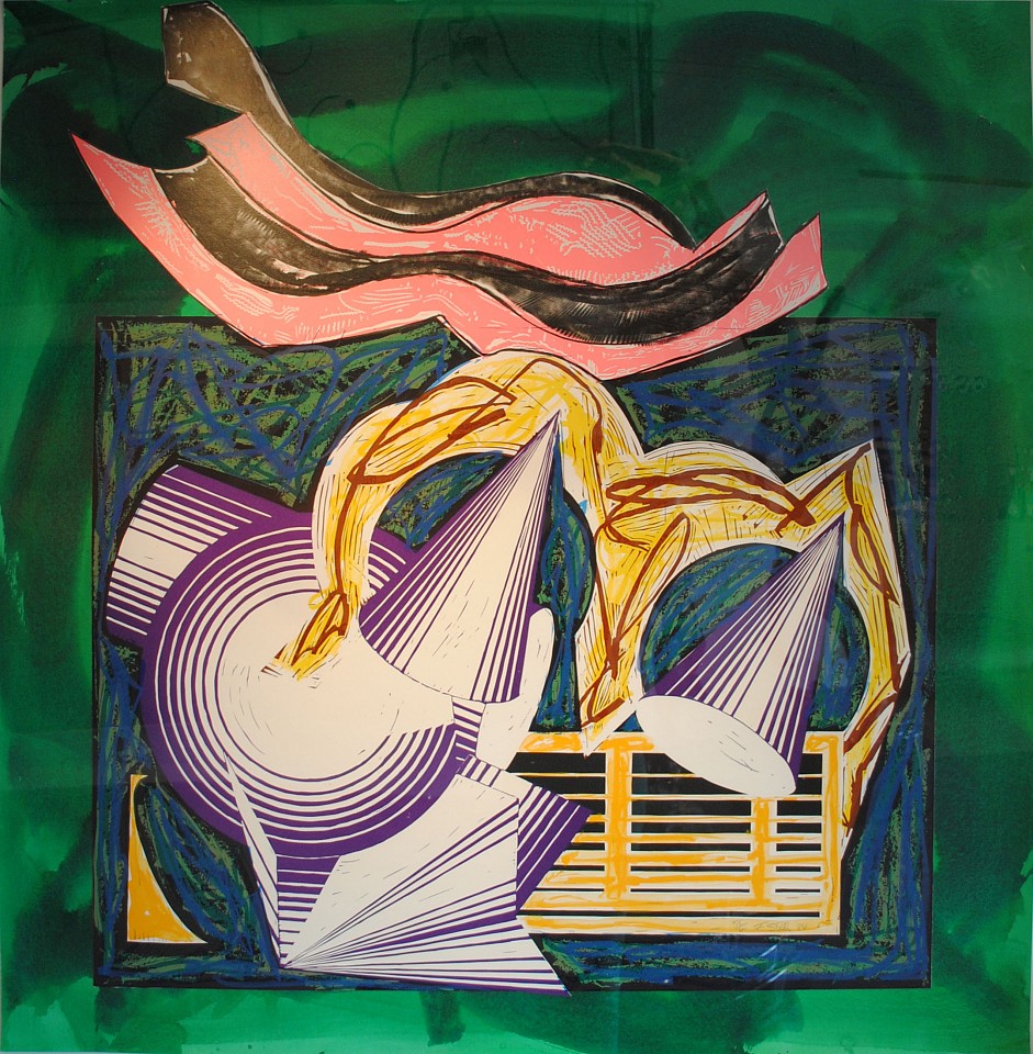 Frank Stella, One Small Goat Papa Bought for Two Zuzim, 1982-1984
Lithograph, linocut, and screenprint in colors with hand-coloring and collage, 57 x 56 inches