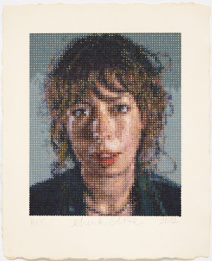 Chuck Close, Cecily, 2012
Multiples made using felt stamps to hand apply oil paints on a silkscreen ground, 33 1/2 x 27 1/2 inches