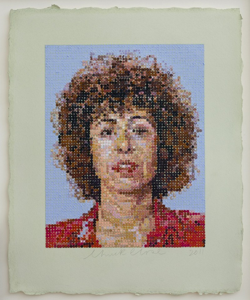 Chuck Close, Linda, 2012
Multiples made using felt stamps to hand apply oil paints on a silkscreen ground, 33 1/2 x 27 1/2 inches