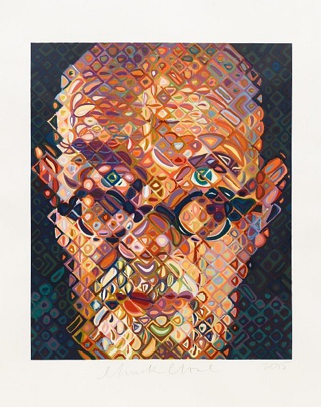 Chuck Close, Self-Portrait, 2015
84 Color Woodcut, 47.25 x 37 inches