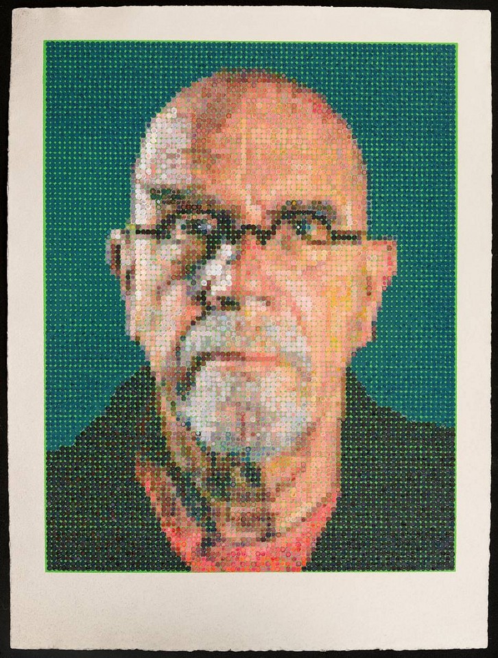 Chuck Close, Self-Portrait, 2016
Multiples made using felt stamps to hand apply oil paints on a silkscreen ground, 40 x 30 inches
