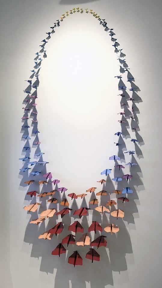 Daniele Sigalot, A fleet of planes apparently made of paper  hitting the wall simultaneously in geometrical harmony, 2017