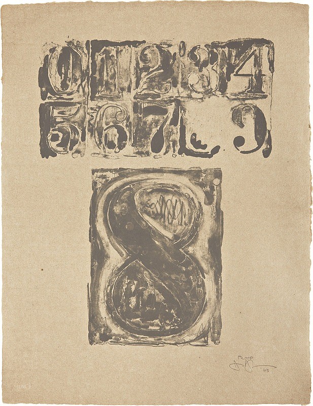 Jasper Johns, 0-9: Plate 8, 1963
Original Working Proof Lithograph in Gray, on Angoumaois Paper, 15 1/2 x 11 7/8 inches