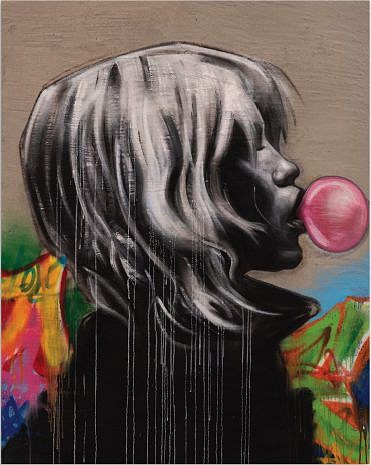 Hijack, Bubble Gum Girl, 2021
Acrylic, Oil, Spray Paint and Cement on Canvas, 57 x 45 in.