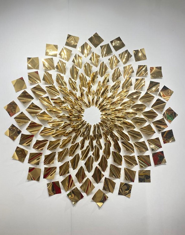 Daniele Sigalot, Inconsistently Logical, 2021
Gold PVD Coating on Stainless Steel Wall Sculpture, 98 1/2 x 98 1/2 in.