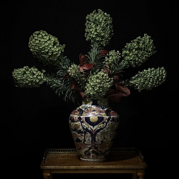 T.M. Glass -&nbsp;T.M. Glass Euphorbia in a Japanese Imari Vessel