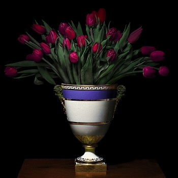 T.M. Glass -&nbsp;T.M. Glass Tulips in a Blue, White, and Gold Vessel
