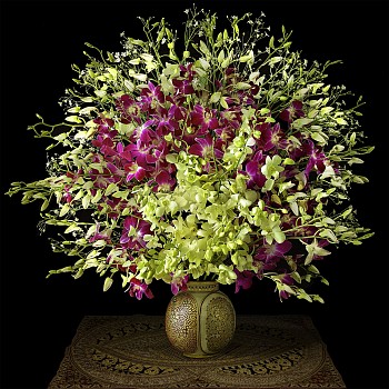 T.M. Glass -&nbsp;T.M. Glass Orchids in a Gold Colored Ceramic Vase