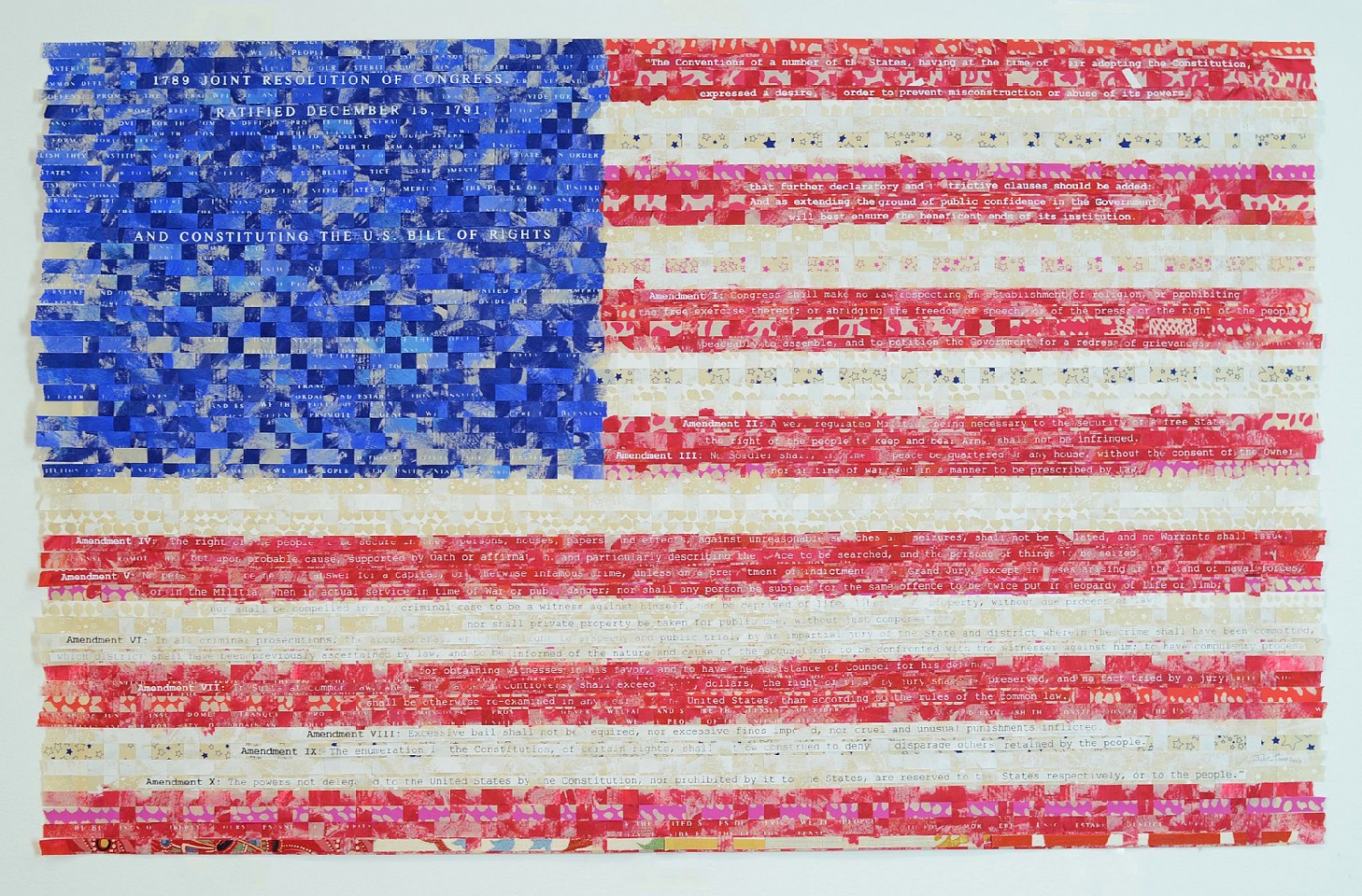 Julie Miller, One Nation, 2023
Woven Screenprint, cut fabric, 32 x 47 in.