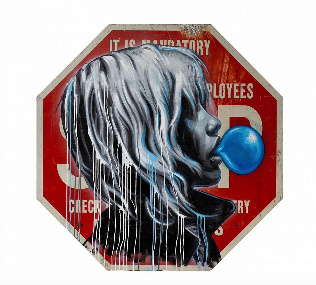 Hijack, Bubble Gum Girl, 2023
Acrylic, Oil, and Spray Paint on Street Sign, 48 x 48 in.