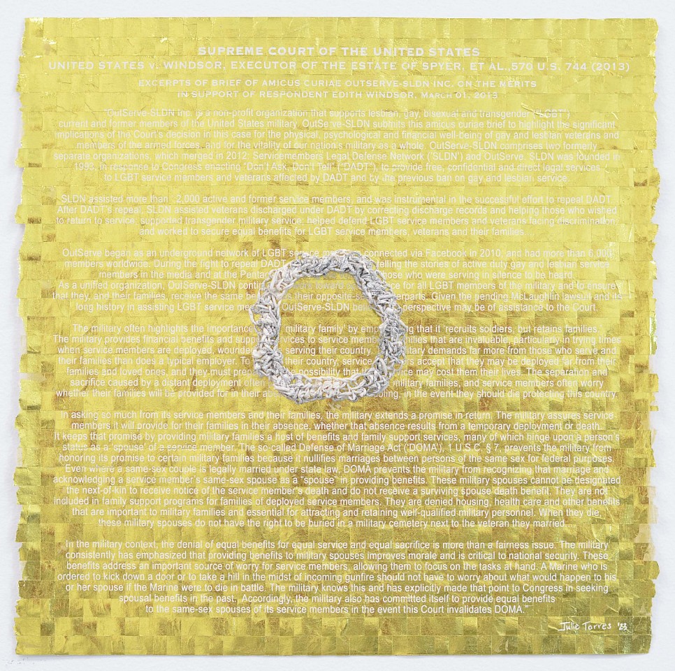 Julie Miller, Amici III, 2023
Original Woven Screenprint, with Crocheted Paper, Diamond Dust and Gold Foil, 20 1/2 x 20 1/2 in.