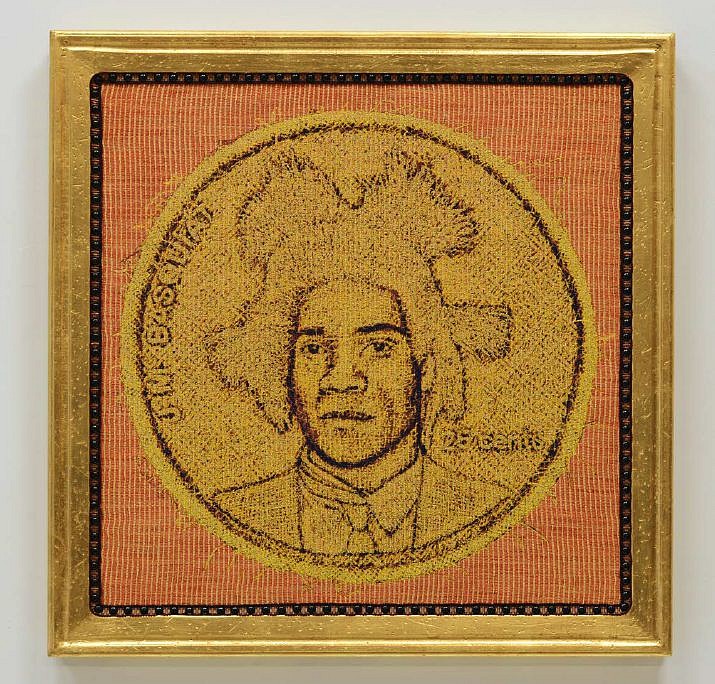 Alexi Torres, Gold Basquiat, 2021
Thread, Fabric, Wood and Nails, 33 x 33 in.