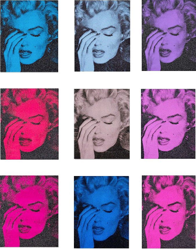Russell Young, Marilyn Crying, 2013
The Complete Portfolio of California Colors, Nine Acrylic, Enamel silkscreen paintings on linen with Diamond Dust