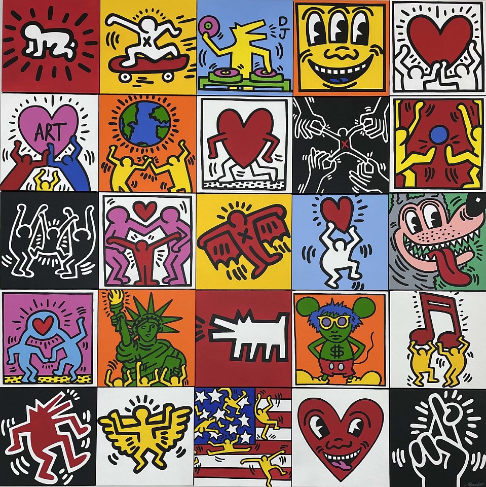 Guy Boudro, Mosaic Master of Pop: Haring Love, 2023
Acrylic on Canvas, 63 1/2 x 63 1/2 in.
