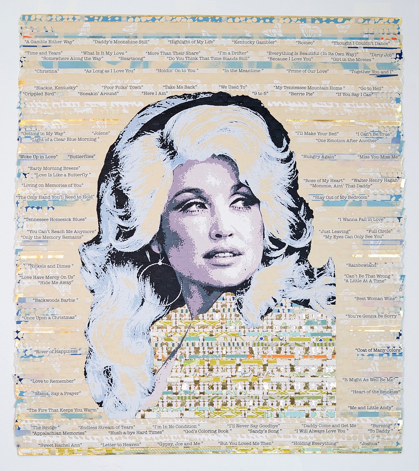 Julie Miller, Dolly, 2024
Original Woven Screenprint, with Gold Leaf, and Cut Fabric, 37 x 33 in.