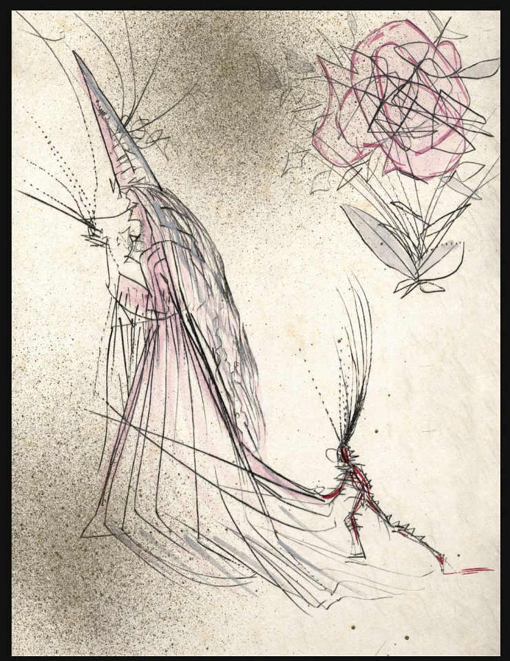 Salvador Dali, Magiciens Suite: Spectre and Rose, 1967
Hand Colored Copper Etching on Japon, 15 x 11 in.