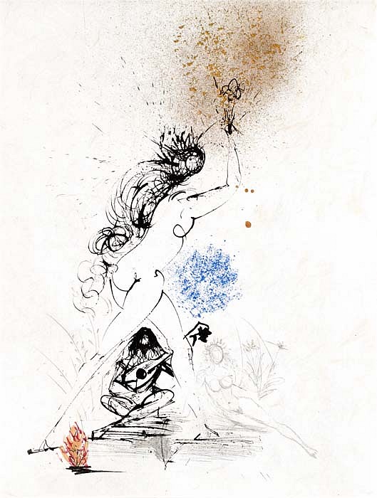 Salvador Dali, Ronsard Suite: Woman With Torch, 1968
Hand Colored Copper Etching on Japon, 15 x 11 in.