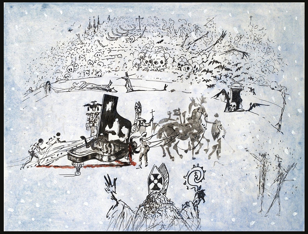 Salvador Dali, Surrealistic Bullfight Suite: Piano Under The Snow, 1966-1967
Hand Colored Copper Etching on Arches, 20 x 26 in.