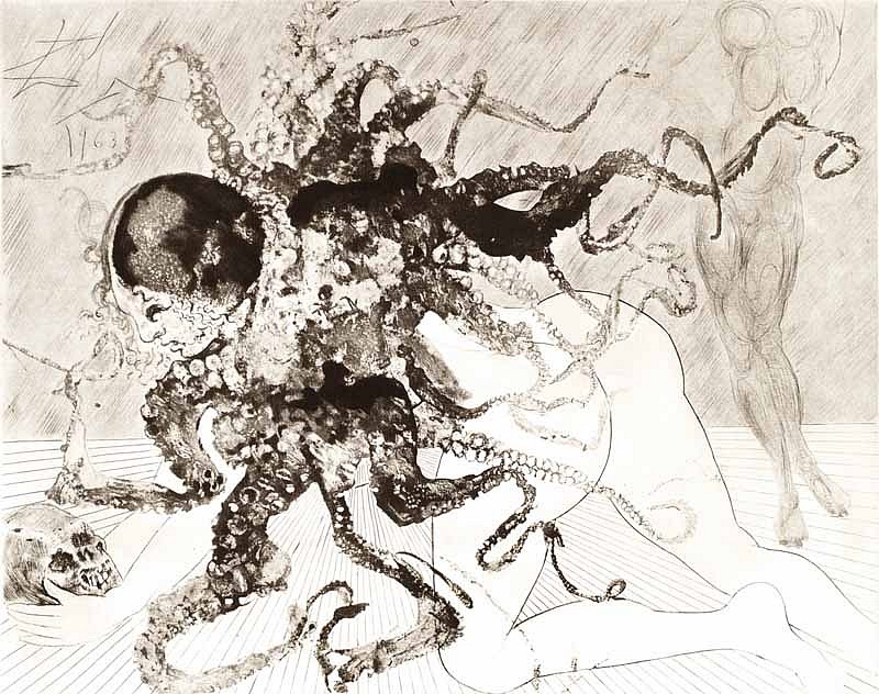 Salvador Dali, Mythology Suite: Medusa, 1963-1965
Hand Colored Copper Etching on Arches, 22 x 30 in.