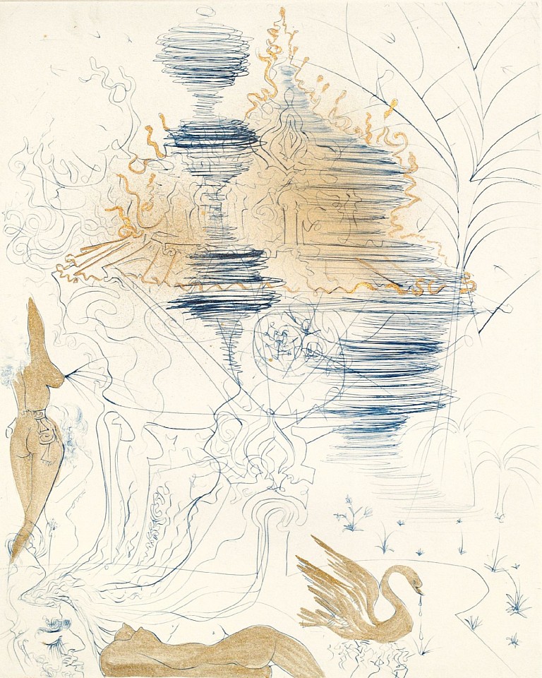 Salvador Dali, The Hippies Suite: Pagoda, 1969-1970
Hand Colored Copper Etching on Japon, 25 x 20 in.