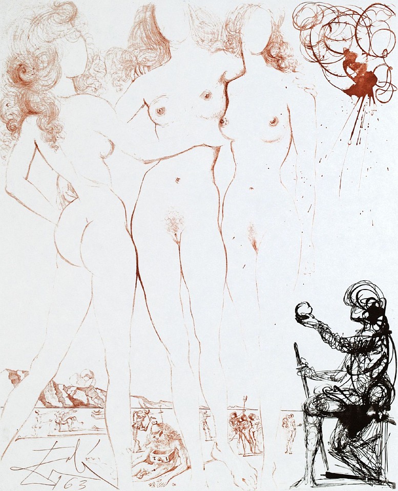 Salvador Dali, Mythology Suite: Judgement of Paris, 1963-1965
Hand Colored Copper Etching on Japon, 22 x 30 in.