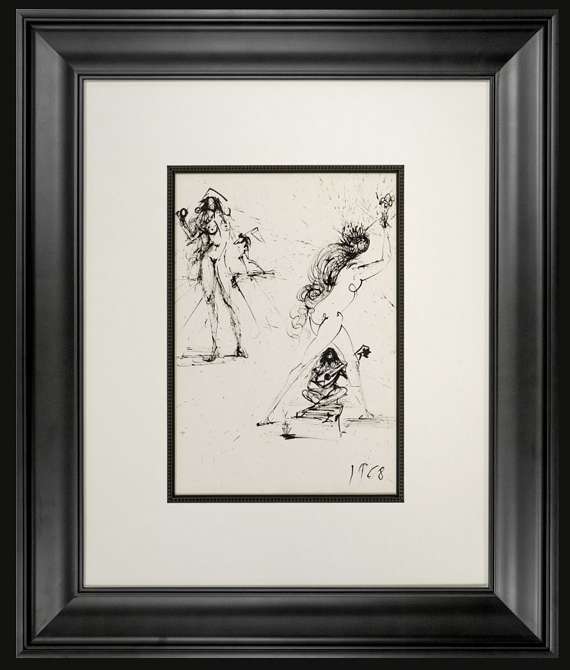 Salvador Dali, Ronsard Suite: The Angler & Woman with Torch, 1968
Unique Original Ink Drawing, 13 3/4 x 9 1/2 in.