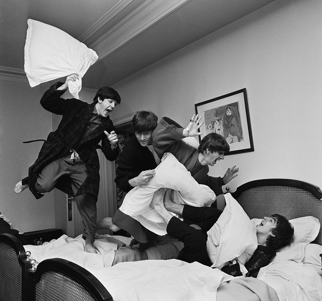 Harry Benson, Beatles Pillow Fight, 1994
Infused Dye Sublimation on Aluminum Photograph, 50 x 50 in.