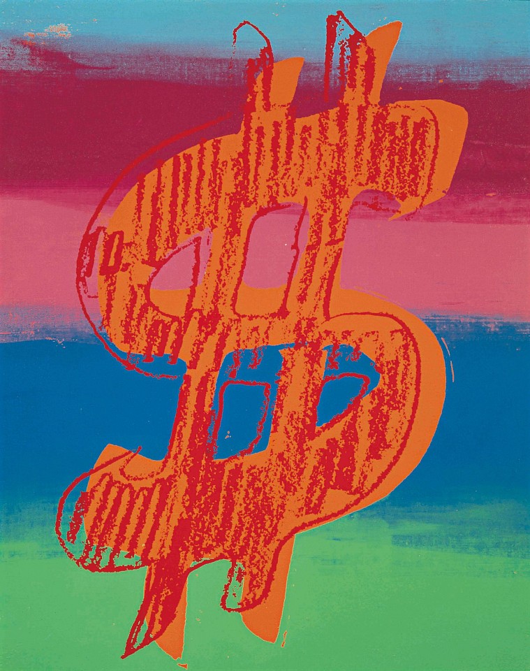 Andy Warhol, Dollar Sign, 1981
Synthetic Paint and Silkscreen Ink on Canvas, 19 5/8 x 15 5/8 in.