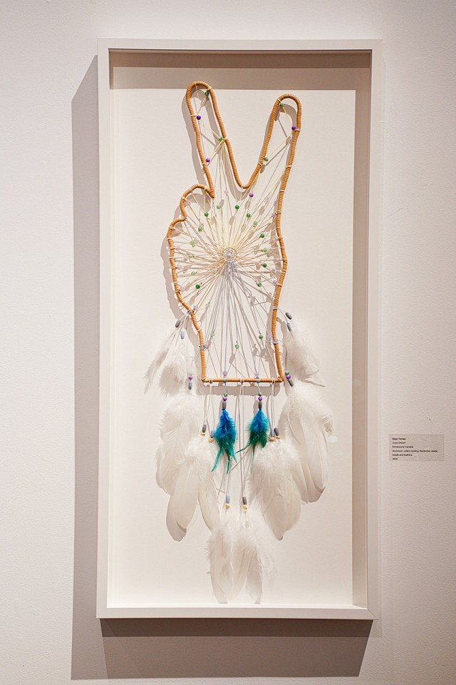 Alexi Torres, Dream Peace, 2024
Aluminum, Leather, Cording, Beads, and Feathers, 43 x 20 in.