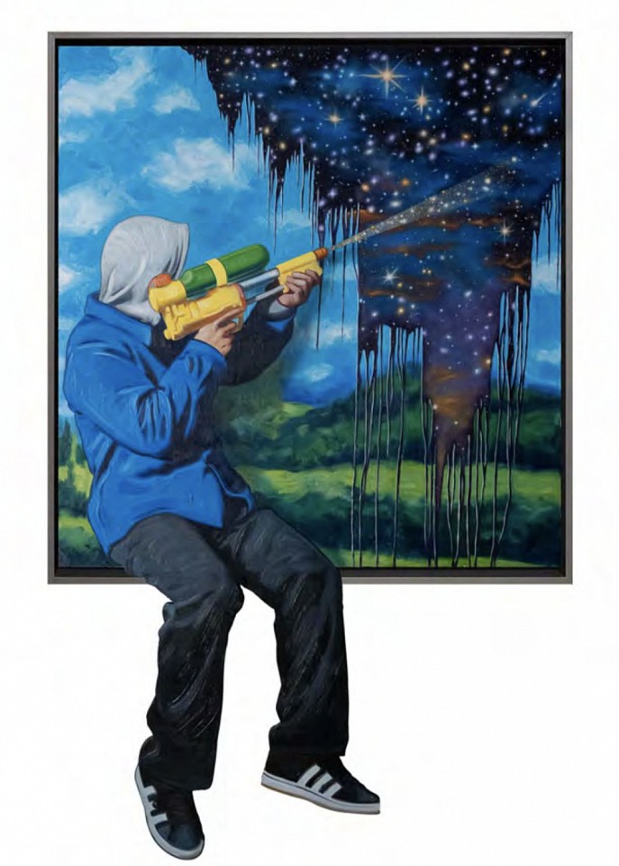 Hijack, Shooting For The Stars, 2024
Acrylic, Oil, and Spray Paint on Woodcut, 77 1/2 x 48 in.