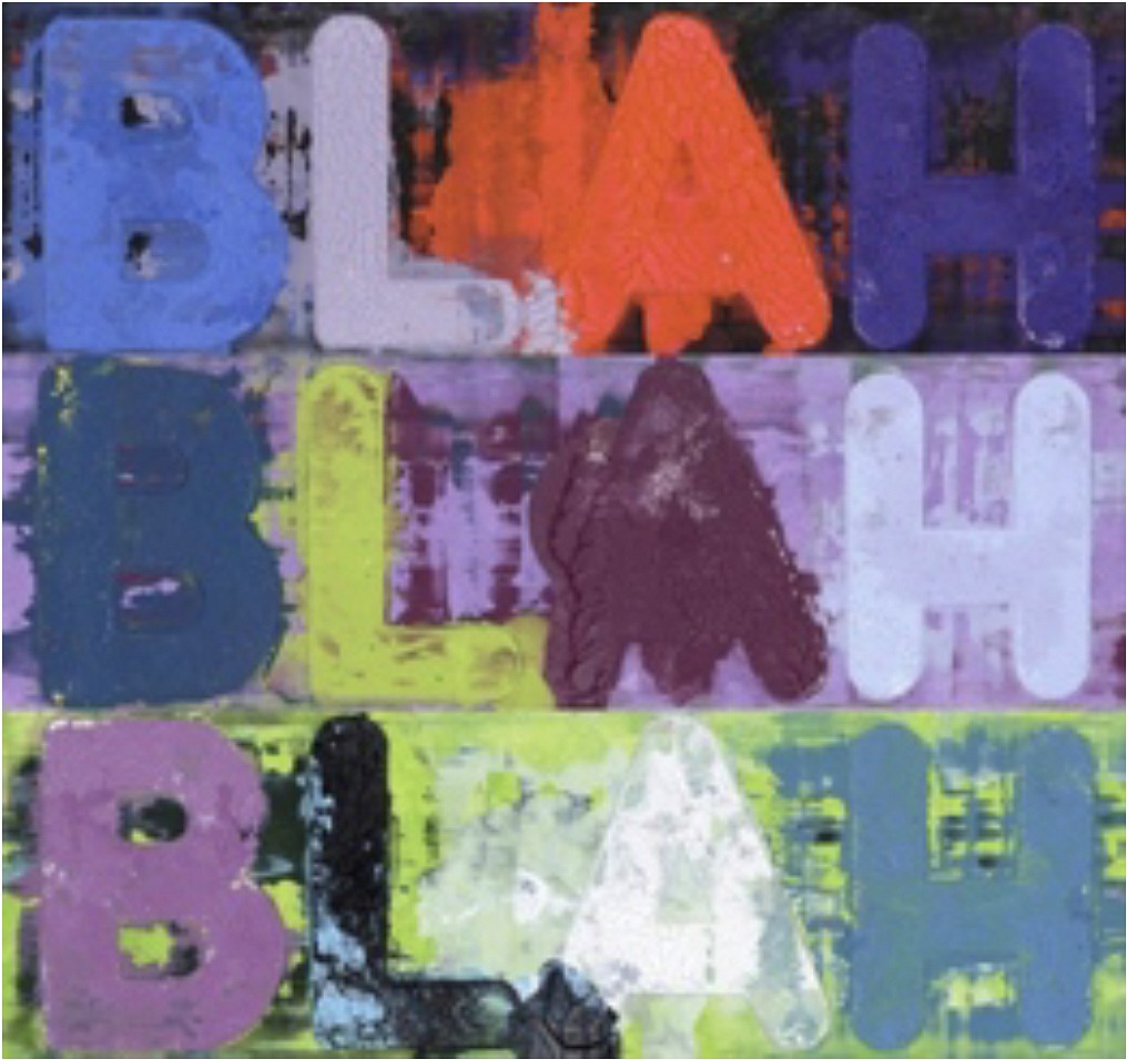 Mel Bochner, BLAH, BLAH, BLAH, 2024
Monoprint in Oil with Collage, Engraving and Embossment on Handmade Paper, 87 x 92 1/2 in.