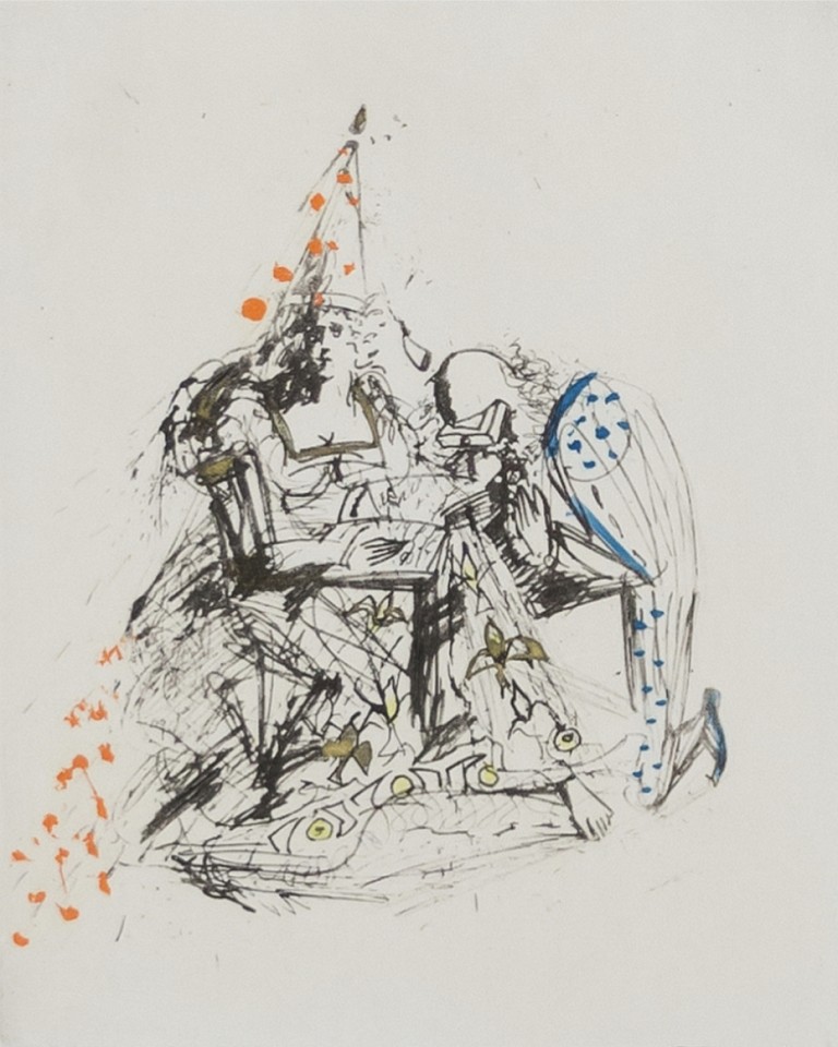 Salvador Dali, Fantomes Suitor and Queen, 1968-69
Hand Colored Copper Etching on Japon, 15 x 11 in.