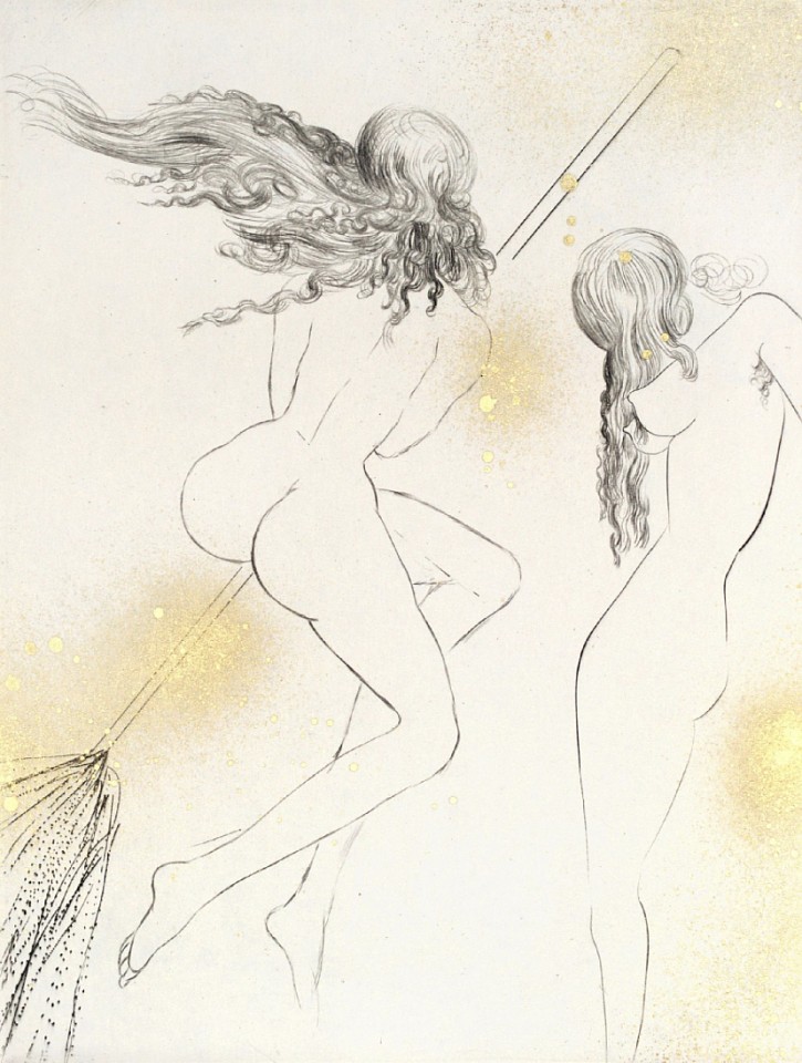 Salvador Dali, Faust Witches With Broom, 1968
Hand Colored Copper Etching on Japon, 15 x 11 in.
