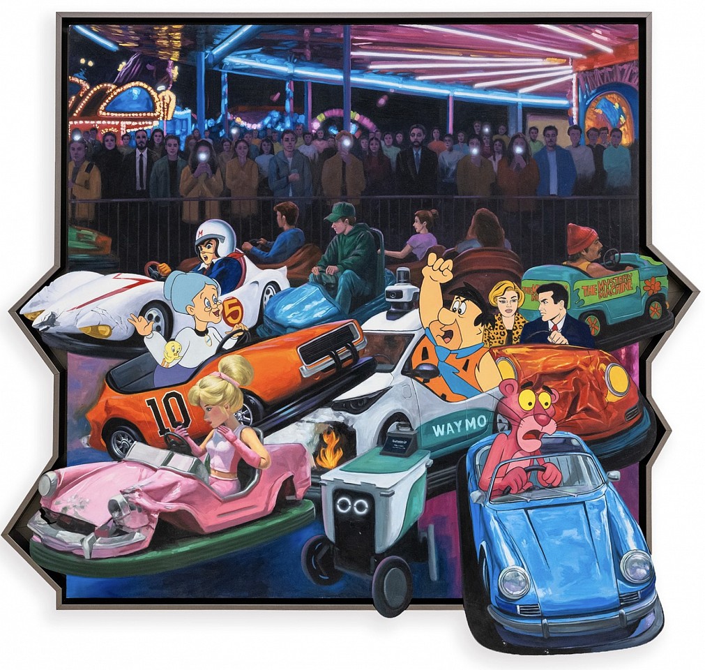 Hijack, Bumper to Bumper, 2025
Acrylic, Oil, and Spray Paint on Woodcut, 46 x 48 in.