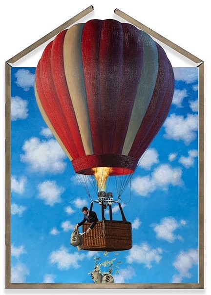 Hijack, Weightless Wealth, 2025
Acrylic, Oil, and Spray Paint on Woodcut, 50 x 37 in.