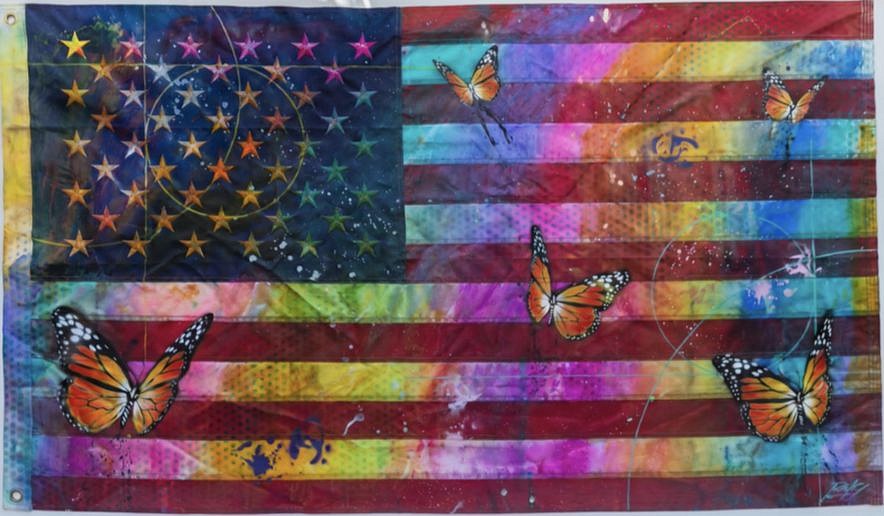 RISK, My America Flag, 2022
Acrylic & Aerosol on Cotton Flag, 42 1/2 x 67 in.