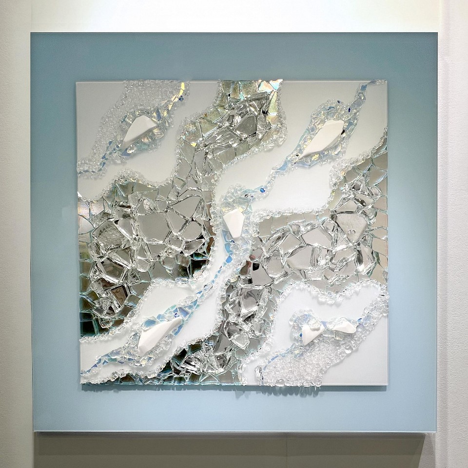 Abby Modell, Moon River Peri, 2026
Back-painted glass/mirror assemblage, fire-polished glass, RockGems, Swarovski crystals, Diamond Dust, 48 x 48 in.