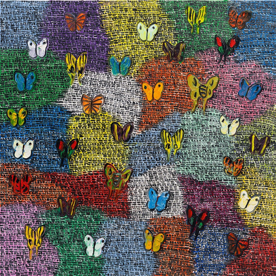 Hunt Slonem, Guardians and Butterflies Mardi Gras, 2026
Original Oil on Canvas, 60 x 60 in.